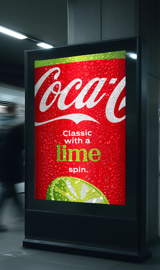Underground digital screen: Classic with a lime spin, the word lime set in green with a lime wedge.